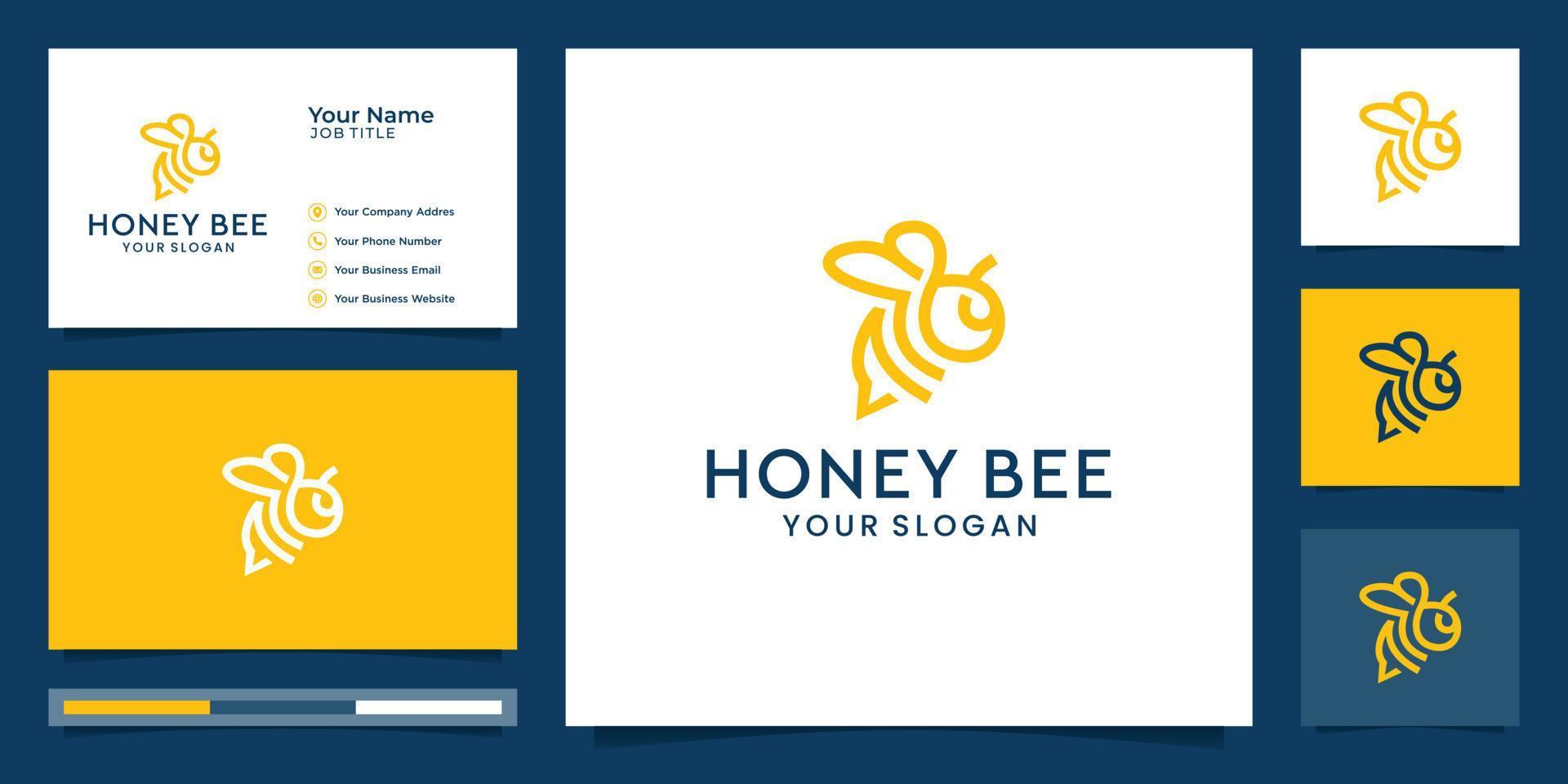 abelha mel ícone criativo símbolo logotipo linha arte estilo linear logotipo. design de logotipo, ícone e cartão de visita premium vector