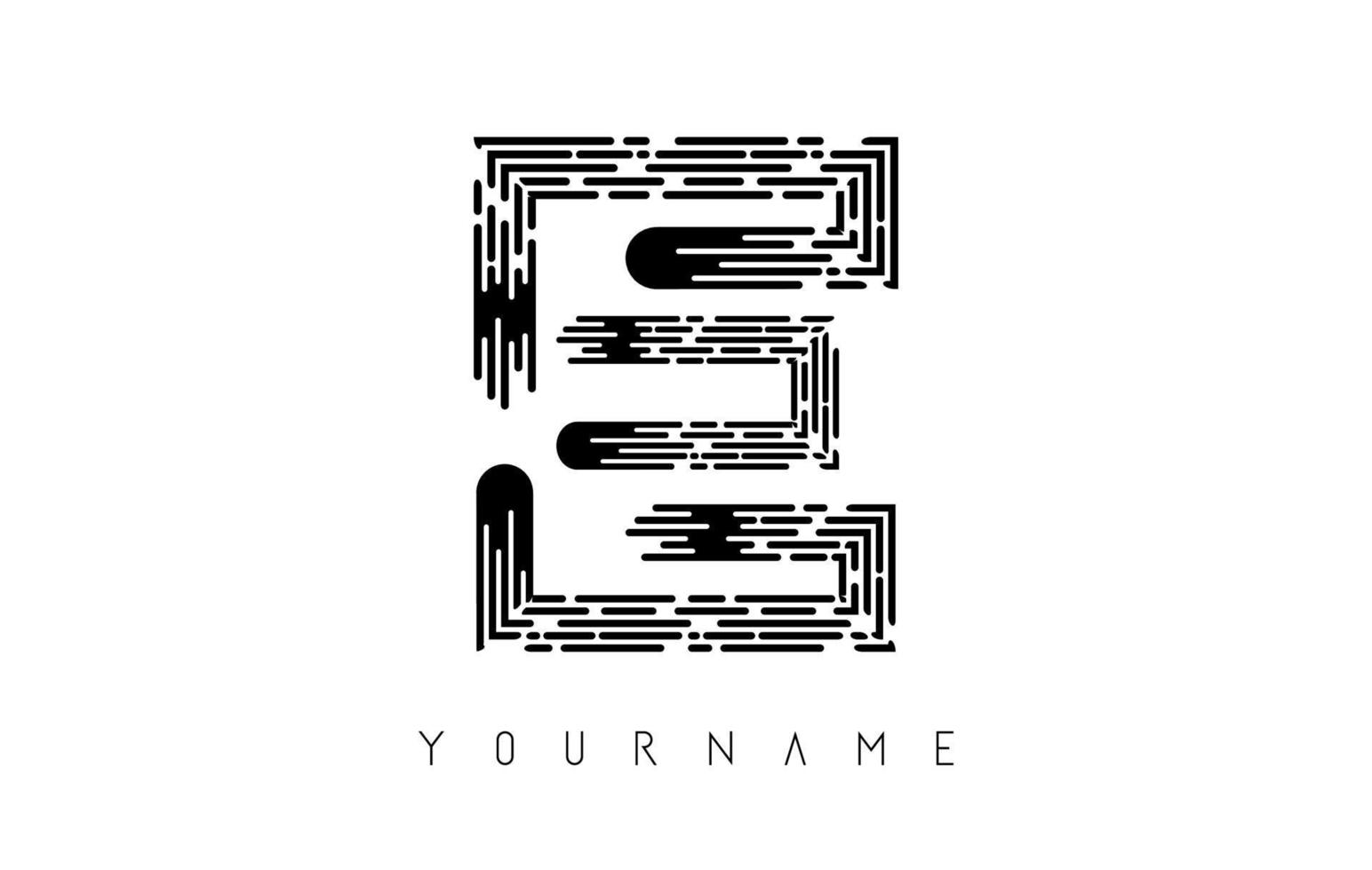 conceito de logotipo de letra preta e. monograma monocromático mínimo criativo com linhas e padrão de impressão digital. vetor