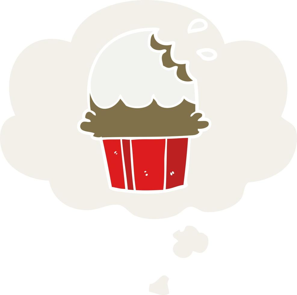 cupcake de desenho animado e balão de pensamento em estilo retrô vetor