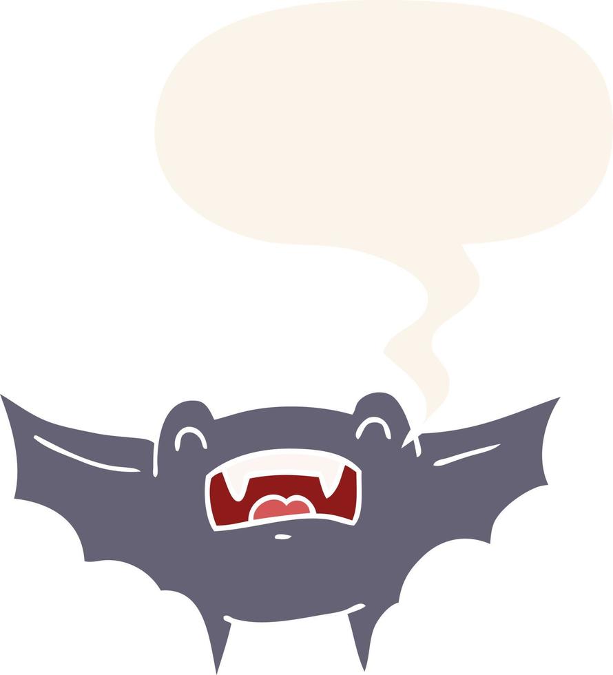 morcego vampiro dos desenhos animados e bolha de fala em estilo retro vetor