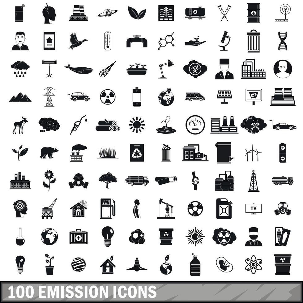 conjunto de 100 ícones de emissão, estilo simples vetor
