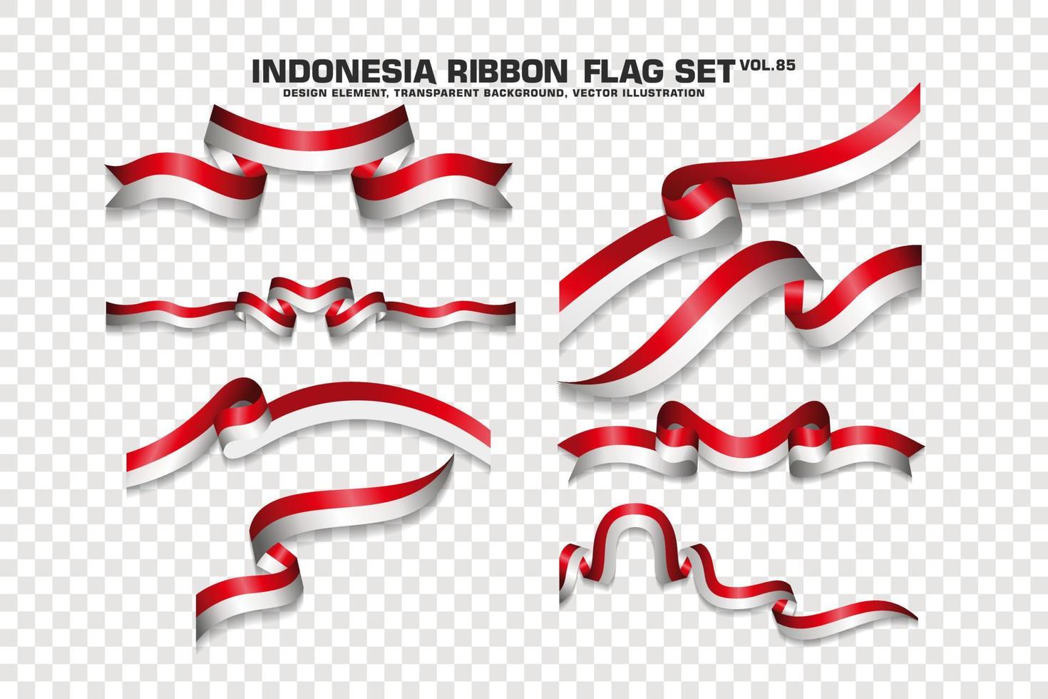 conjunto de bandeiras de fita indonésia, design de elementos, estilo 3d. ilustração vetorial vetor
