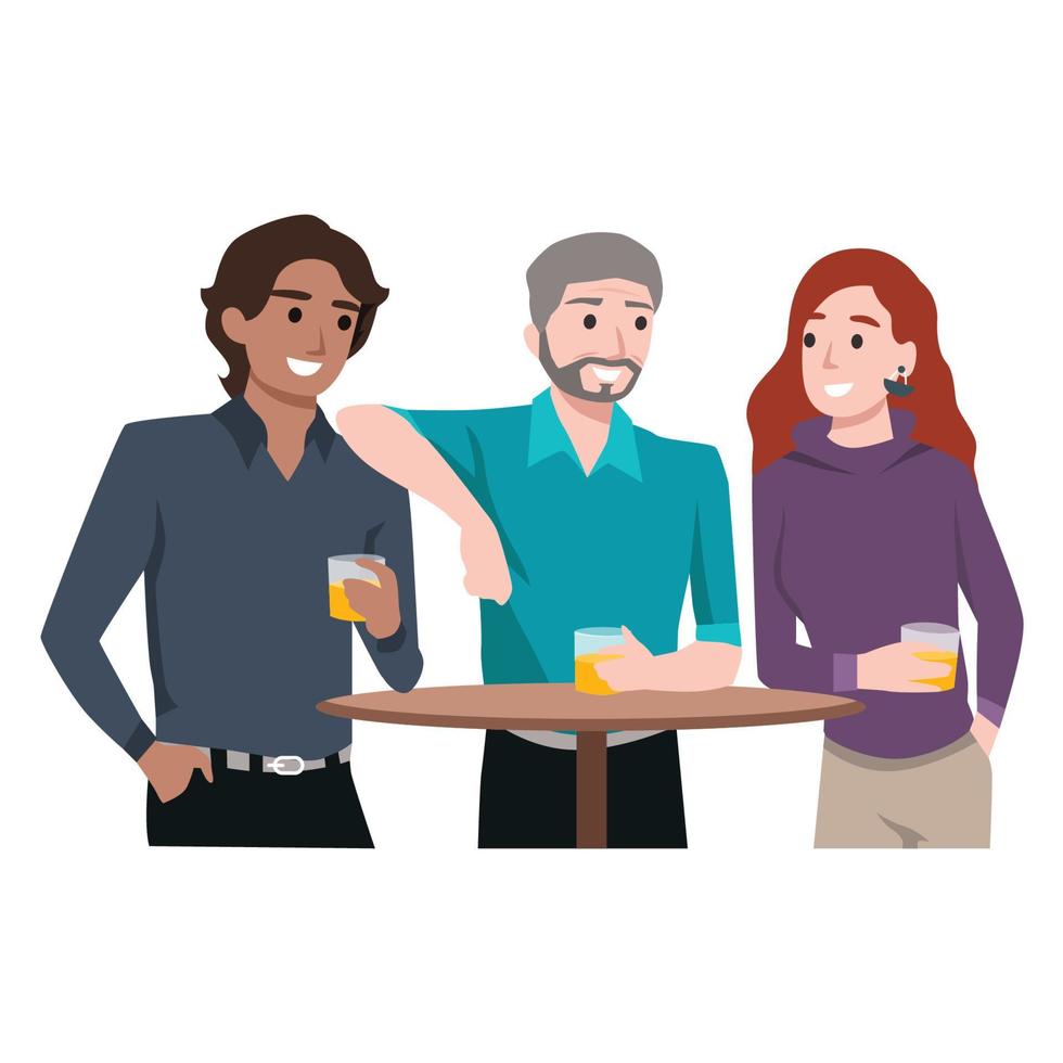 grupo multiétnico de amigos saindo e bebendo cerveja conversando e se divertindo ilustração vetorial plana isolada no fundo branco vetor