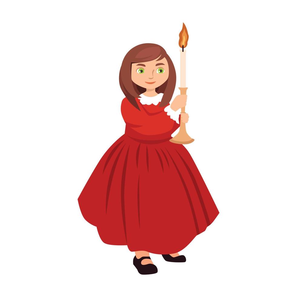 garota com longos cabelos castanhos segurando uma vela, ilustração vetorial de estoque para design e decoração. baner, fundo, cartaz vetor