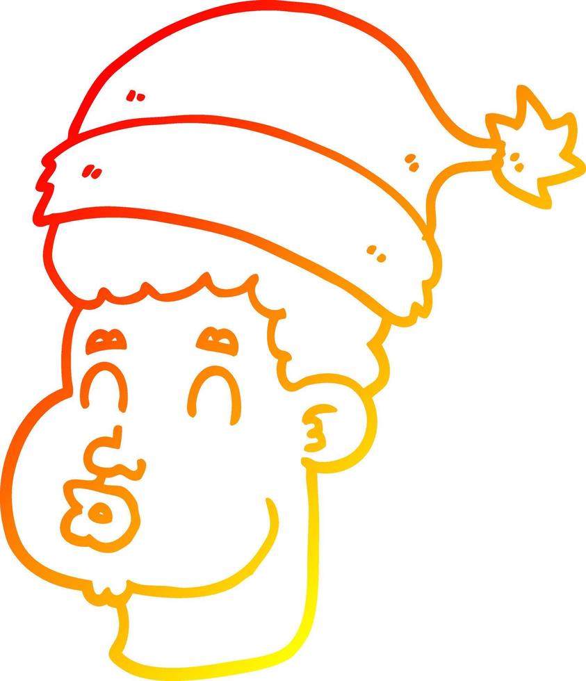 homem de desenho animado de desenho de linha de gradiente quente usando chapéu de natal vetor