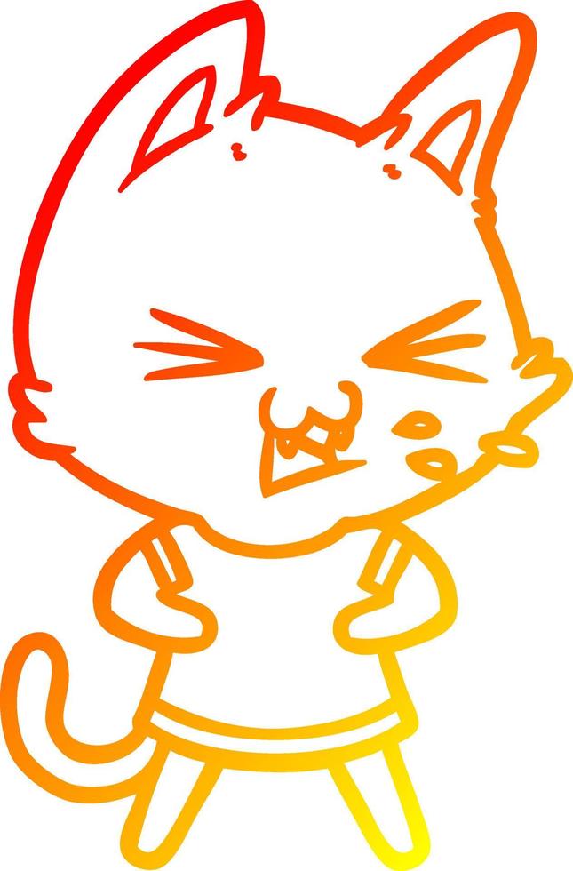 desenho de linha de gradiente quente gato de desenho animado assobiando vetor