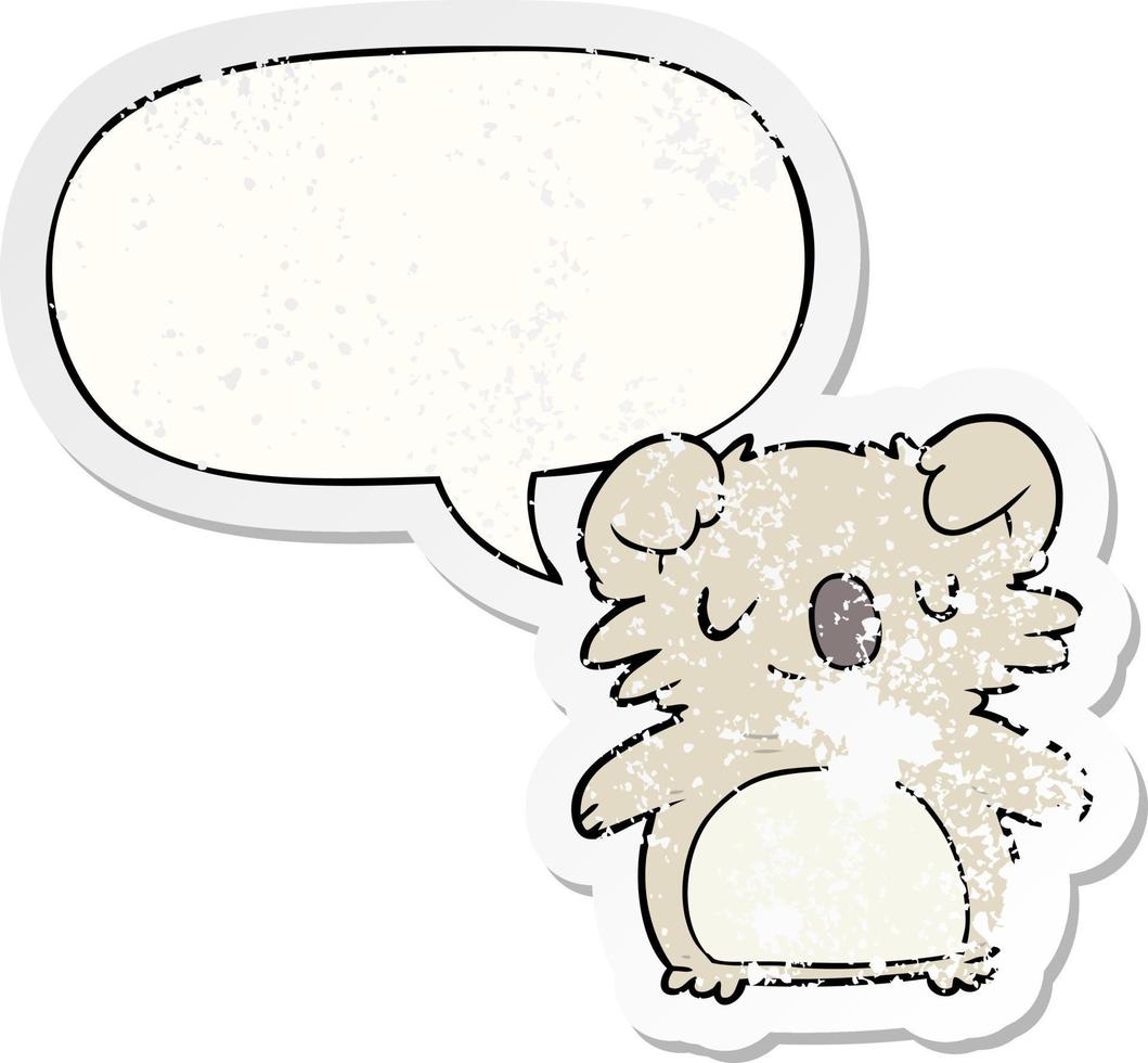 adesivo fofo de coala de desenho animado e bolha de fala angustiado vetor
