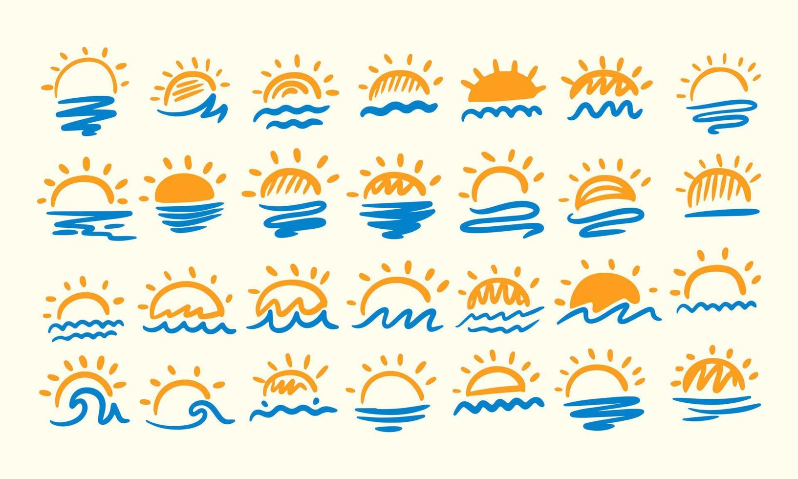 forma abstrata do doodle do ícone do sol da nuvem. conjunto isolado de vetor moderno moderno grande coleção