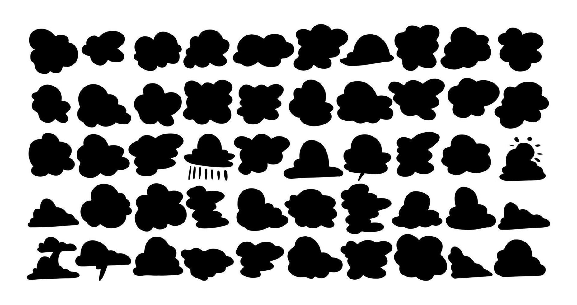 conjunto de grande coleção de silhueta de nuvem. ilustração isolada de vetor de nuvem branca preta