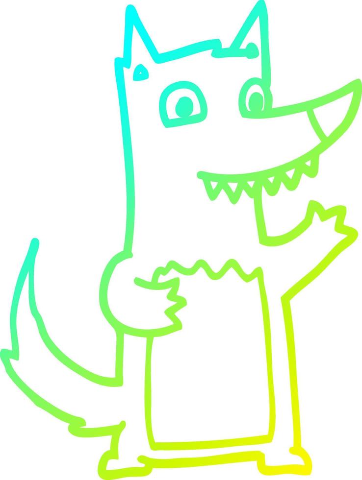 desenho de linha de gradiente frio lobo de desenho animado vetor