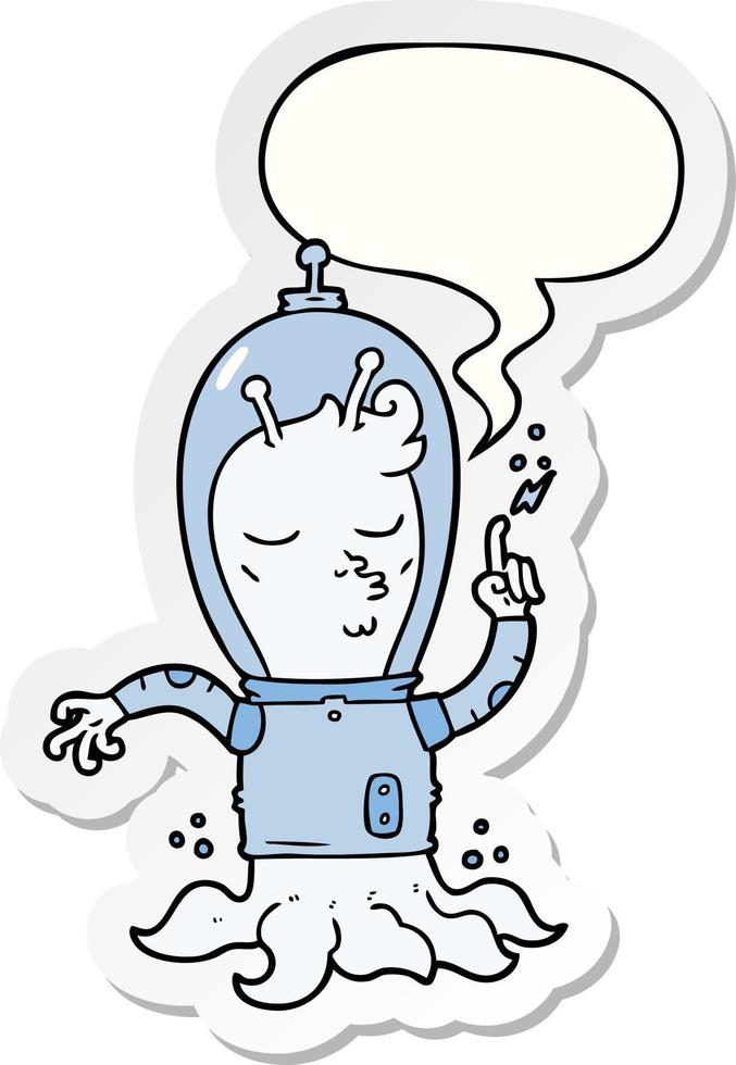 alienígena de desenho animado e adesivo de bolha de fala vetor