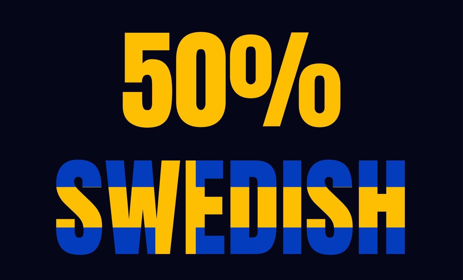 50 por cento de ilustração de arte vetorial etiqueta sueca com fonte fantástica e cor amarela azul vetor