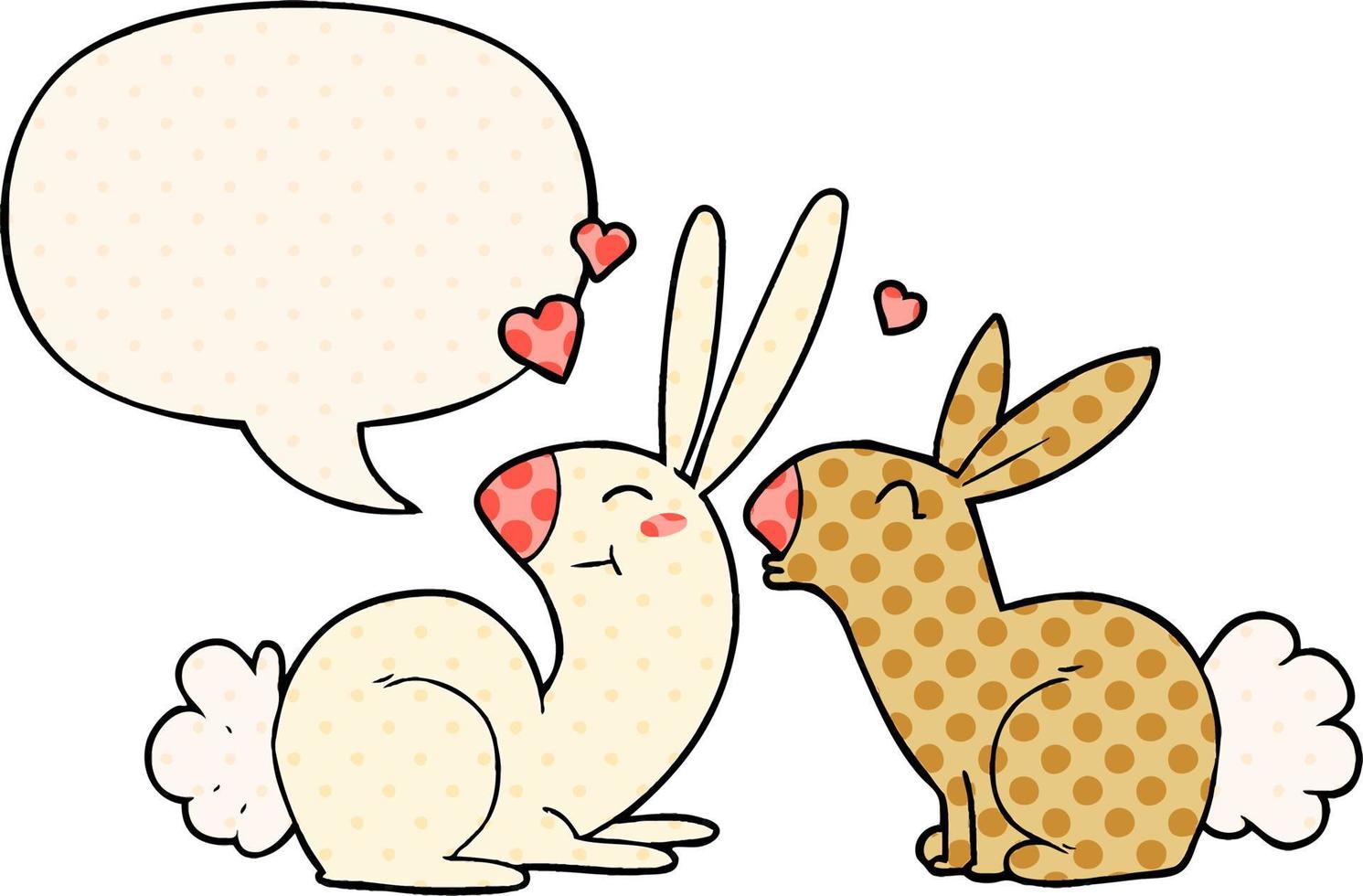 coelhos de desenho animado apaixonados e bolha de fala no estilo de quadrinhos vetor