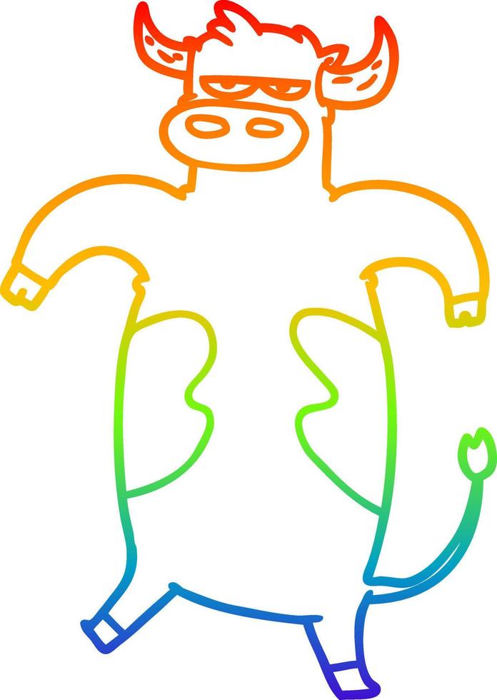 desenho de linha de gradiente de arco-íris touro de desenho animado vetor