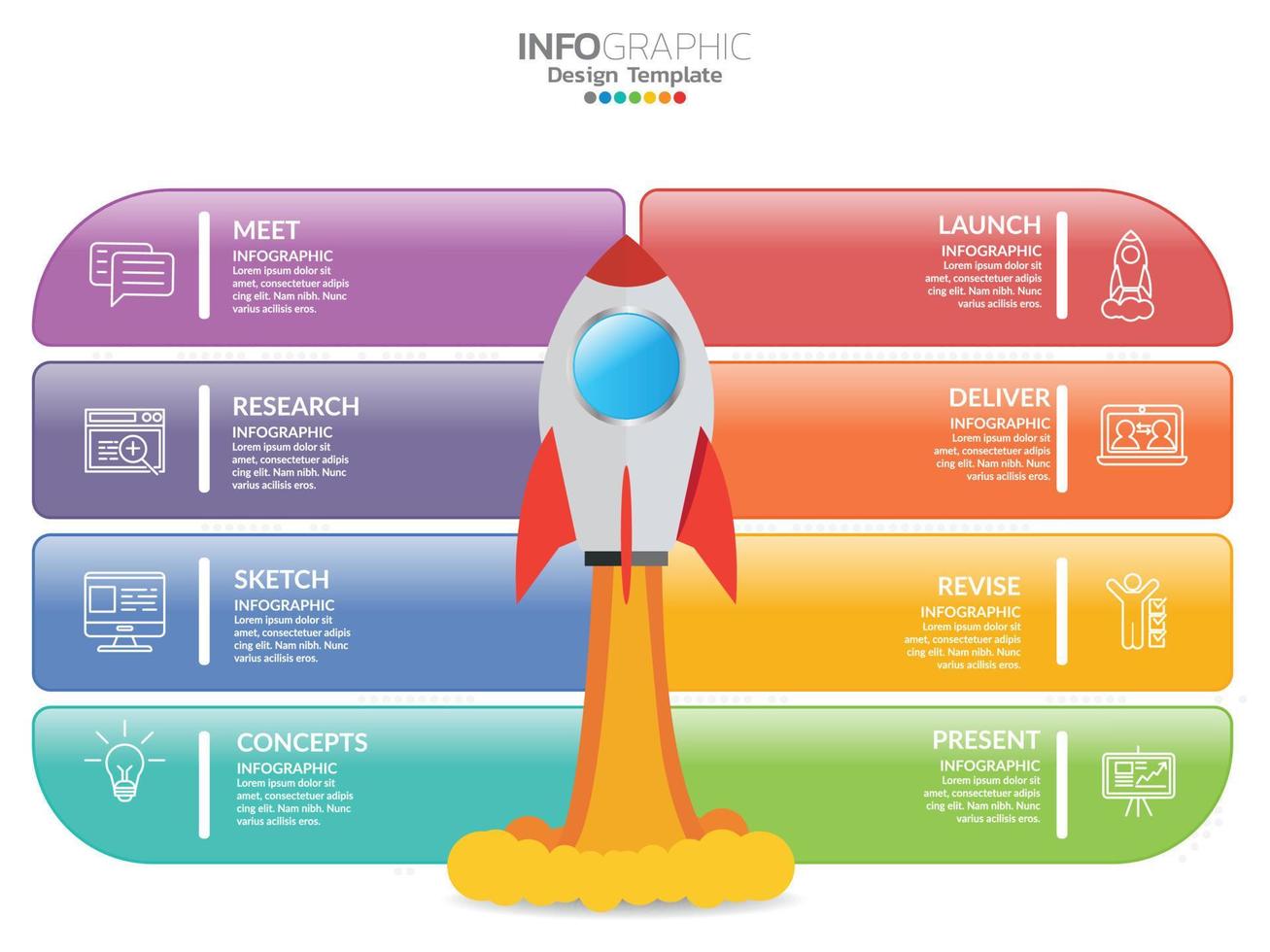 modelo de design de infográfico com 6 opções de cores. vetor