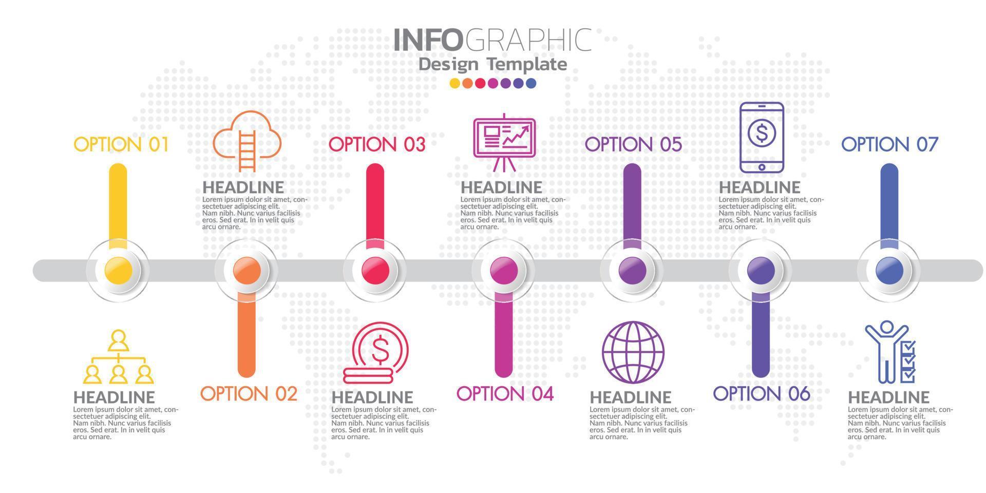 conceito de negócio infográfico com 7 opções ou etapas. ilustração vetorial vetor