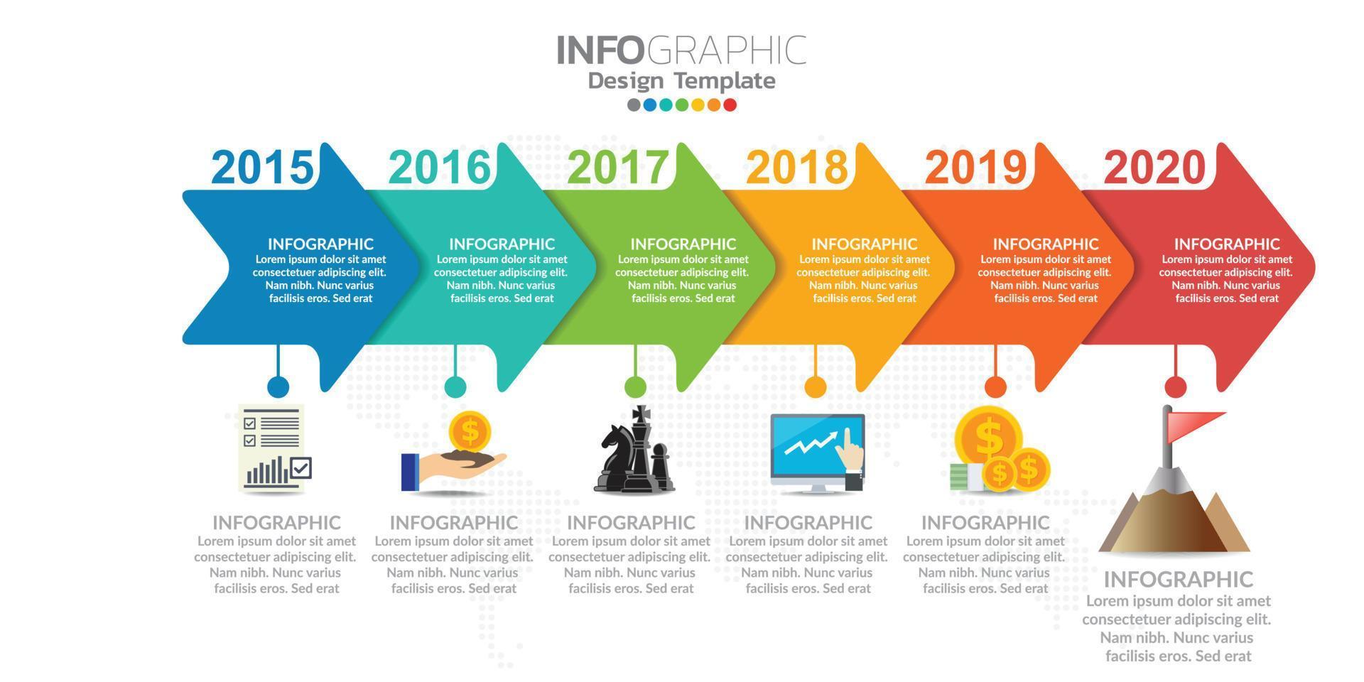 modelo de design de infográfico com 6 opções de cores. vetor