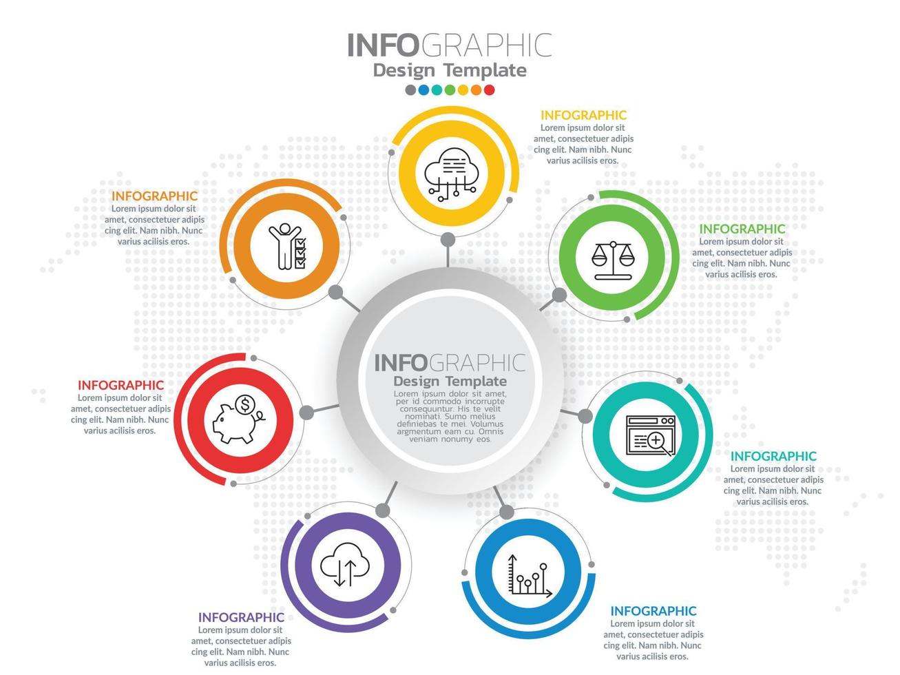 modelo de design de infográfico com 6 opções de cores. vetor