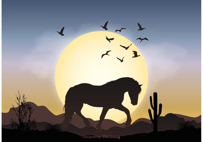 Ilustração selvagem da paisagem do cavalo vetor
