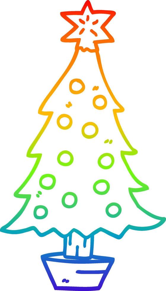 desenho de linha gradiente arco-íris desenho animado árvore de natal vetor