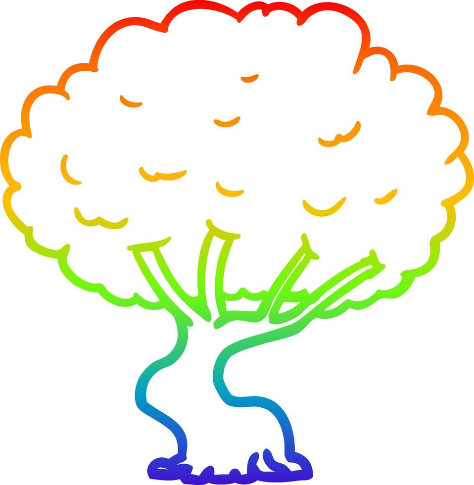 árvore de desenho de desenho de linha de gradiente de arco-íris vetor