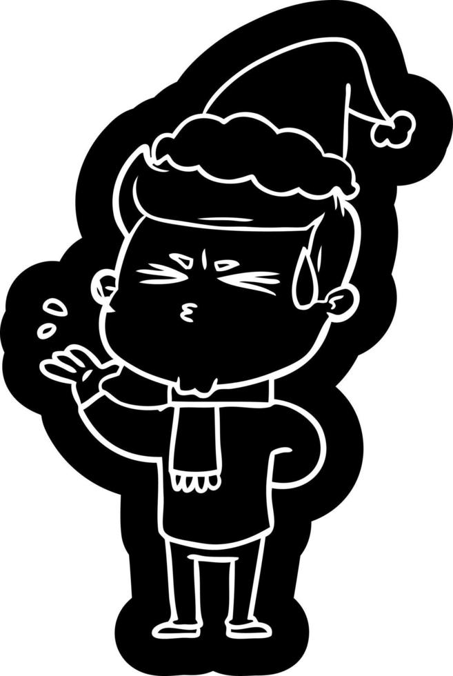 ícone dos desenhos animados de um homem suando usando chapéu de papai noel vetor
