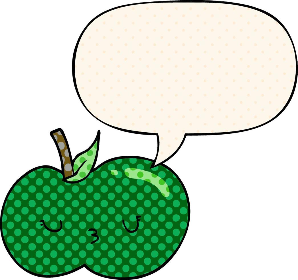 desenho animado maçã fofa e bolha de fala no estilo de quadrinhos vetor