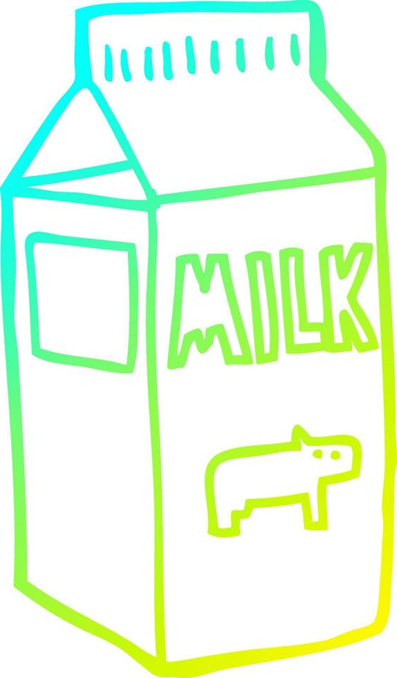caixa de leite dos desenhos animados de desenho de linha de gradiente frio vetor