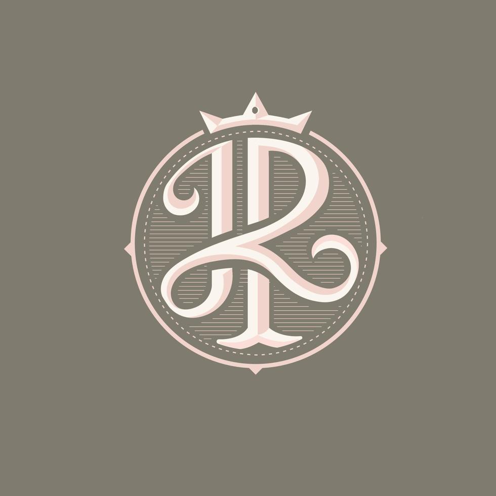 letra inicial jr com tipografia vintage de monograma de moldura de coroa e círculo vetor