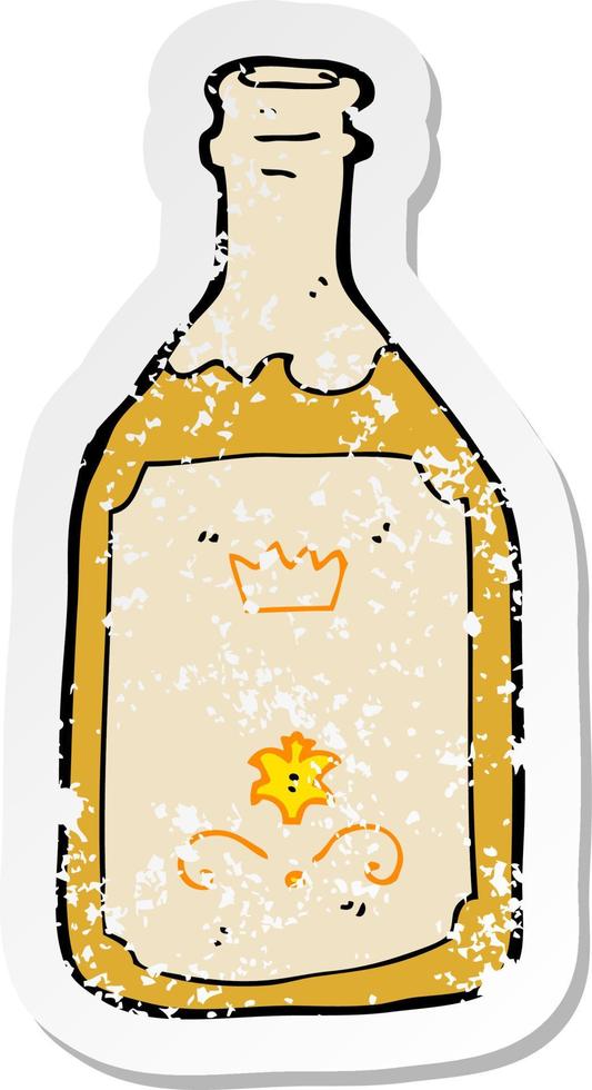 adesivo retrô angustiado de uma garrafa de bebidas de desenho animado vetor