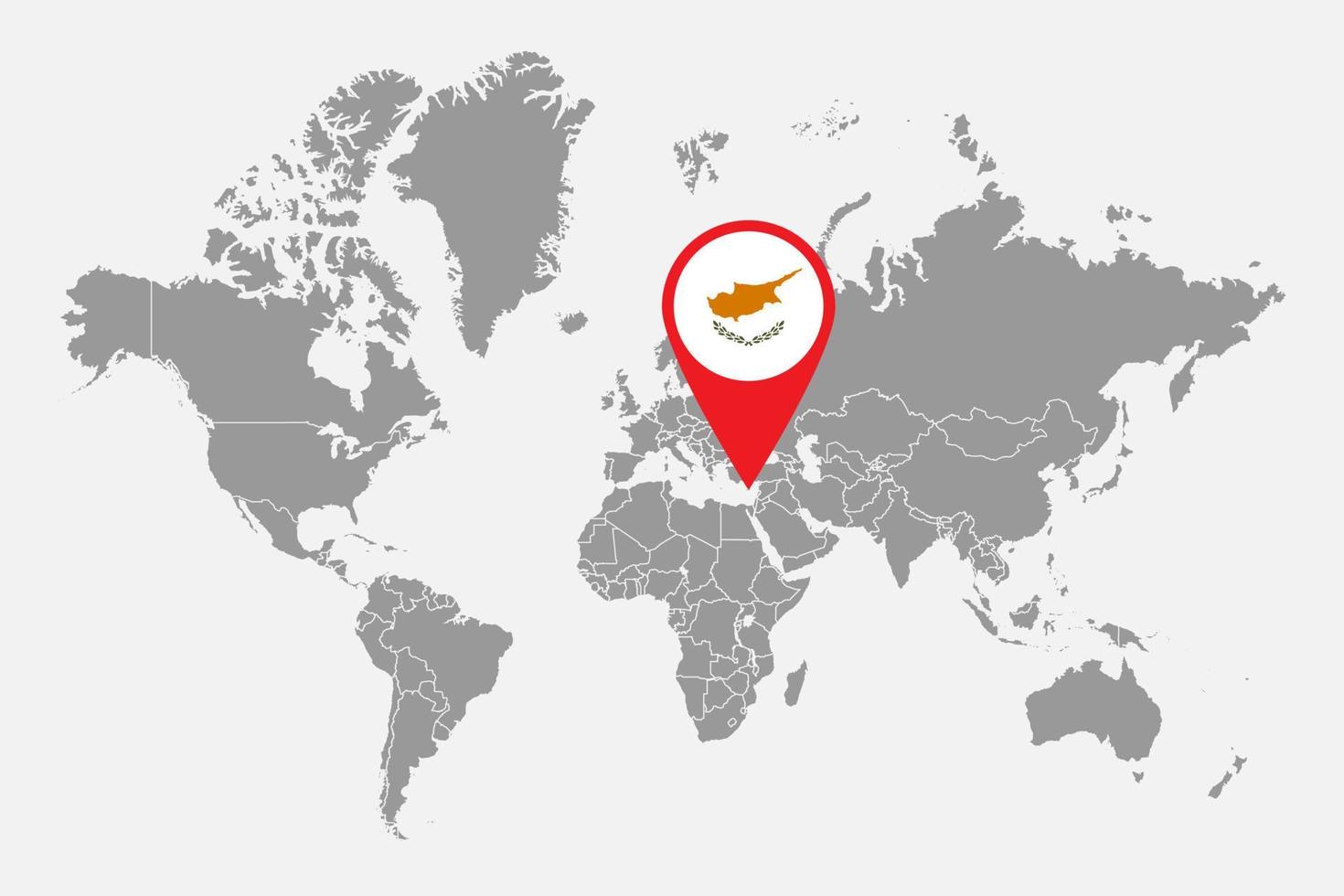 mapa de pinos com bandeira de Chipre no mapa do mundo. ilustração vetorial. vetor
