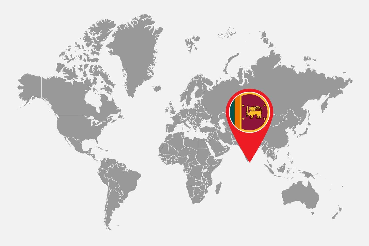 pin mapa com bandeira do sri lanka no mapa do mundo. ilustração vetorial. vetor