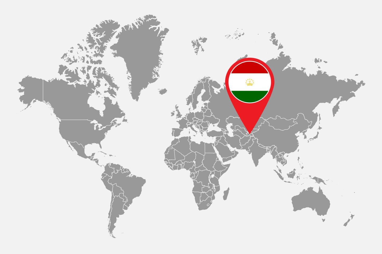 pin mapa com bandeira do tajiquistão no mapa do mundo. ilustração vetorial. vetor