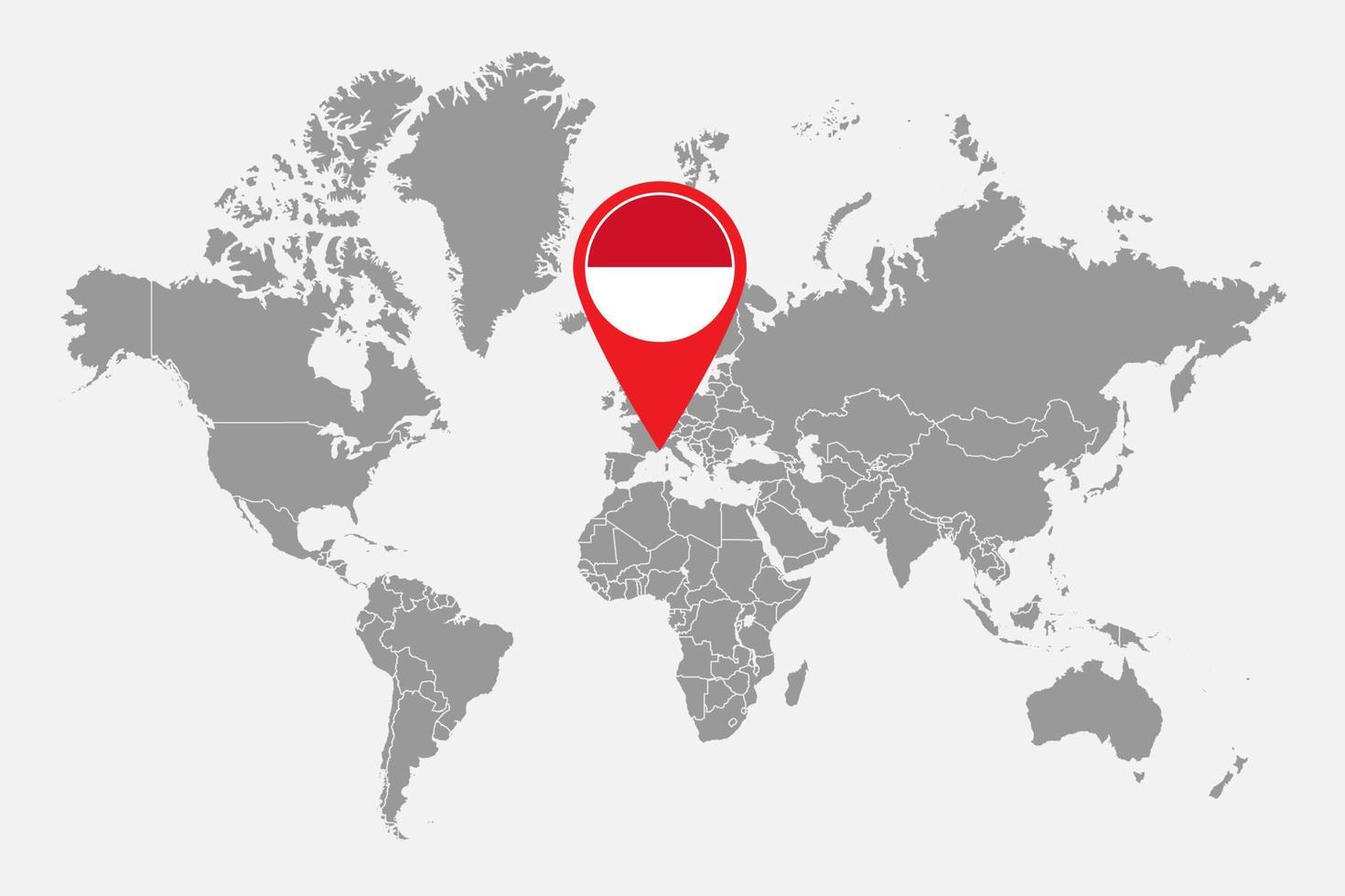 pin mapa com bandeira de Mônaco no mapa do mundo. ilustração vetorial. vetor