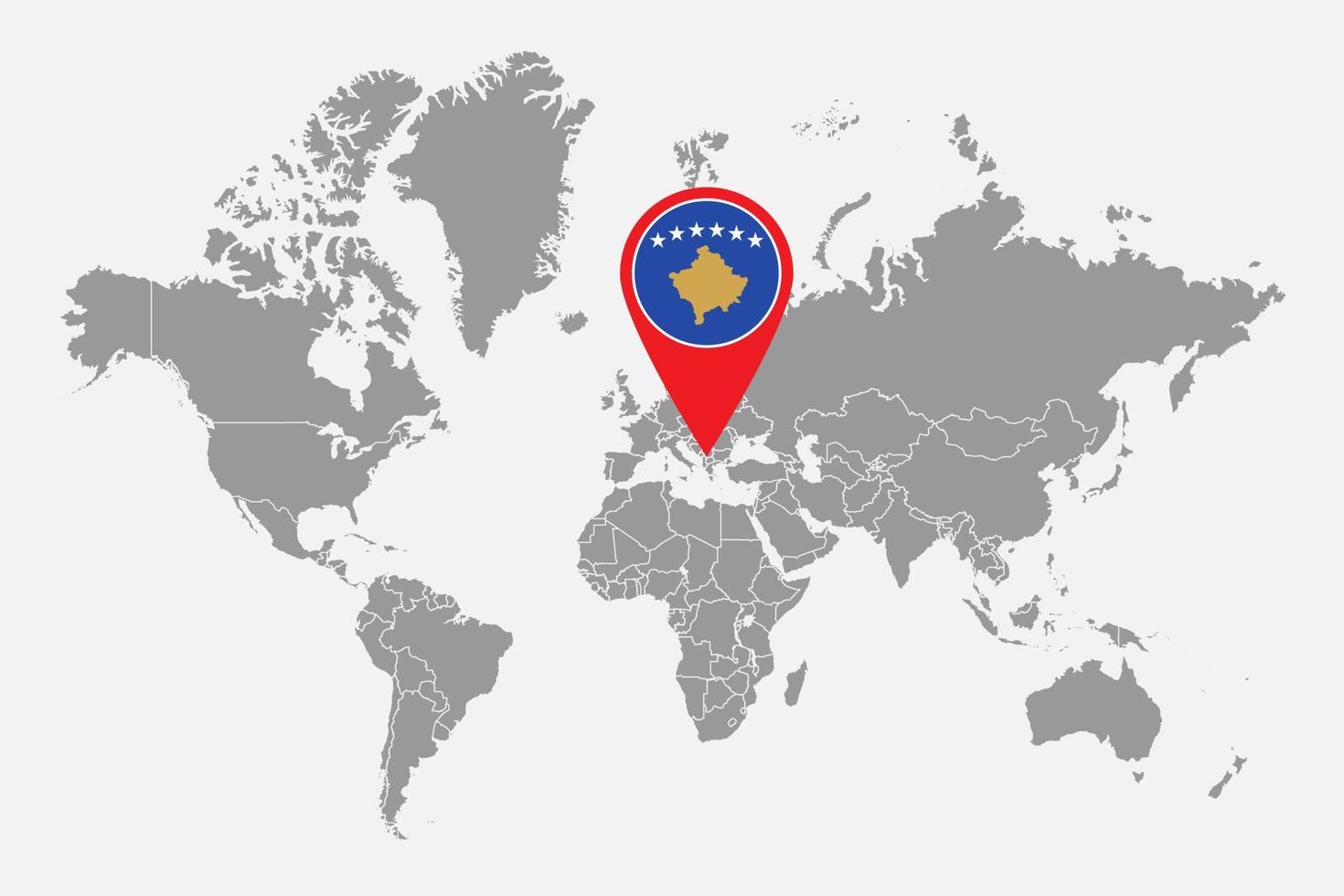 pin mapa com bandeira do Kosovo no mapa do mundo. ilustração vetorial. vetor