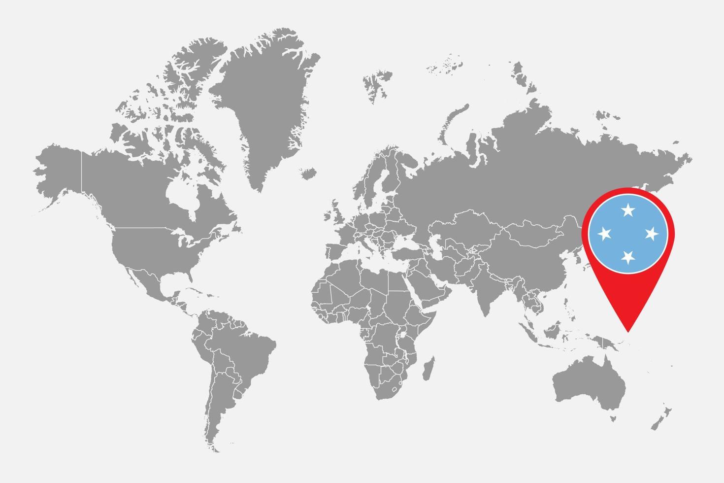 pin mapa com bandeira da micronésia no mapa do mundo. ilustração vetorial. vetor