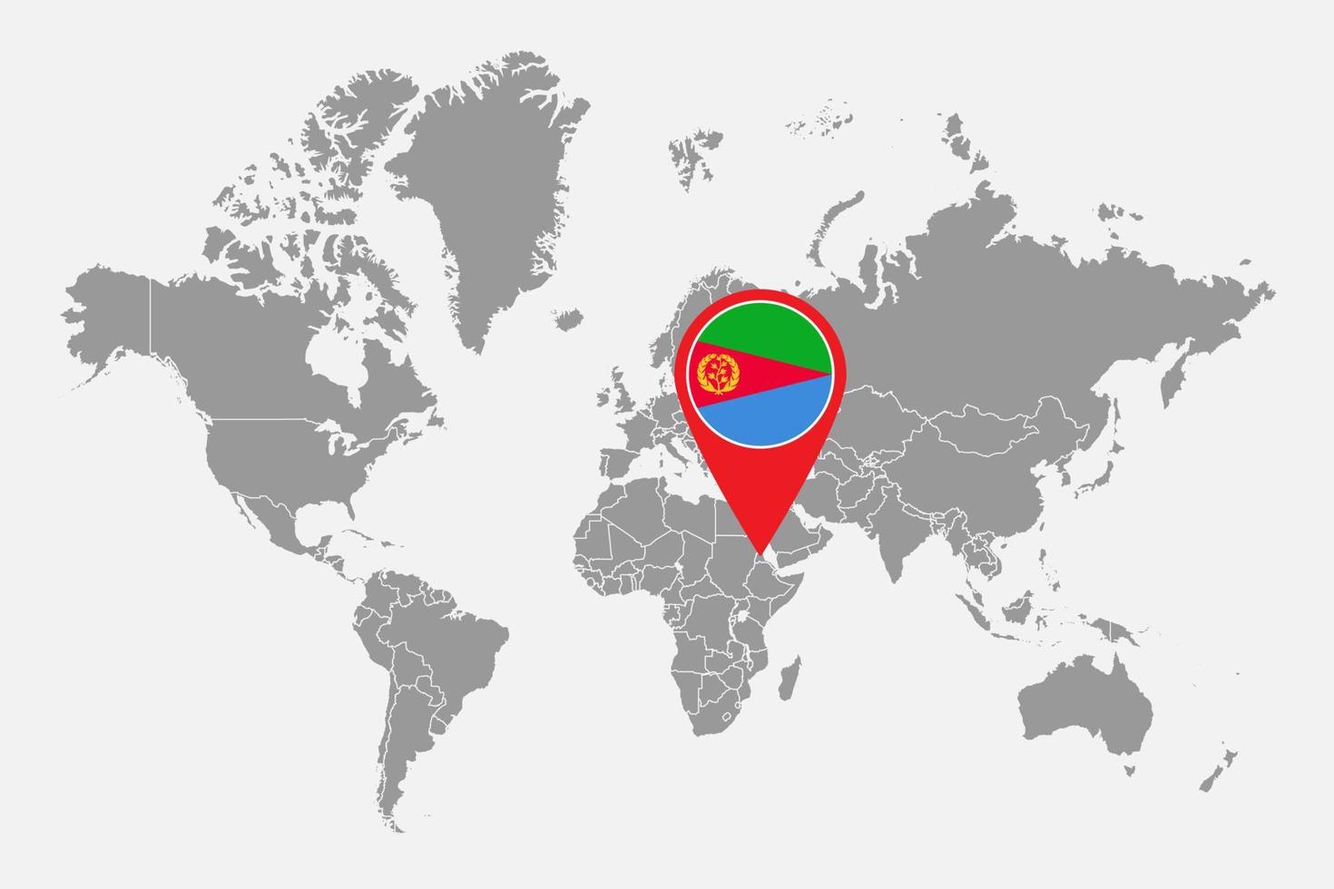 pin mapa com bandeira da eritreia no mapa do mundo. ilustração vetorial. vetor