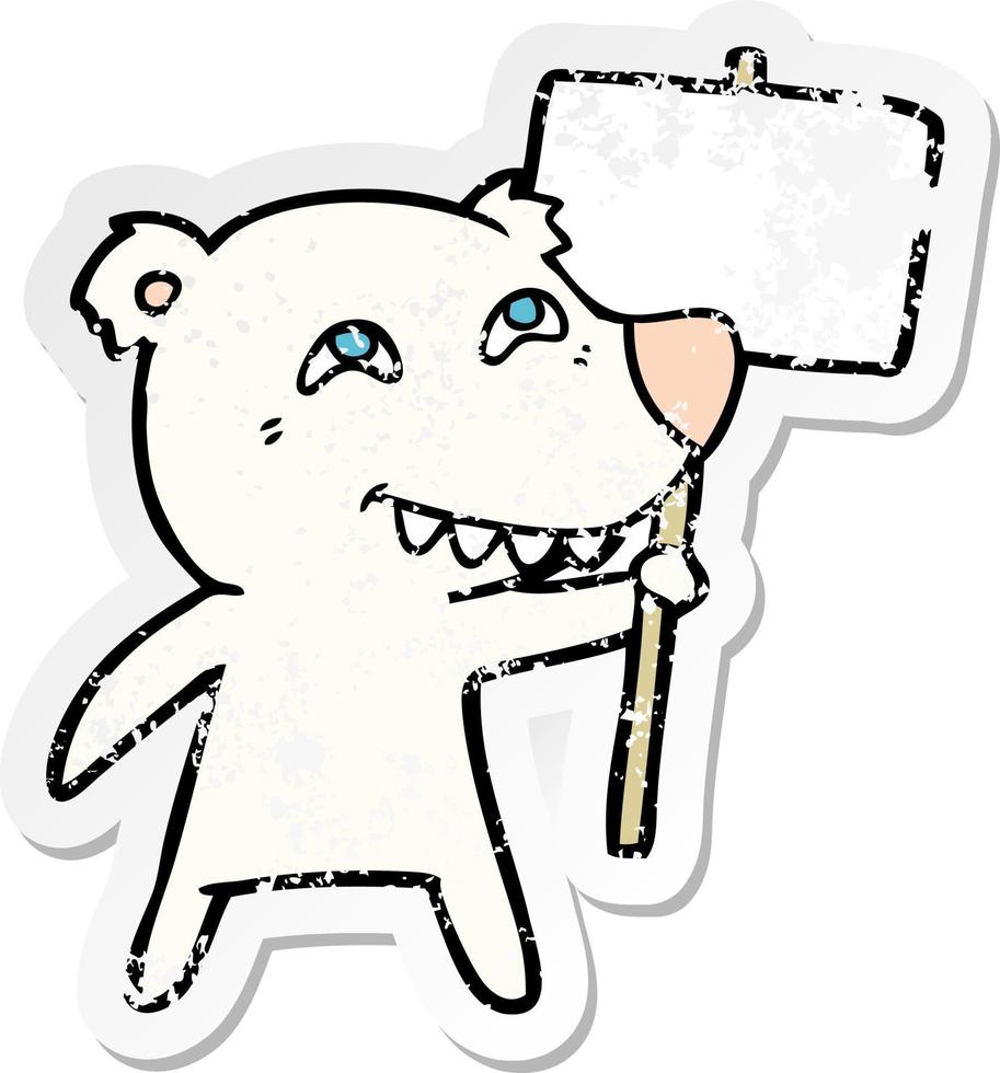 vinheta angustiada de um urso polar de desenho animado mostrando os dentes vetor