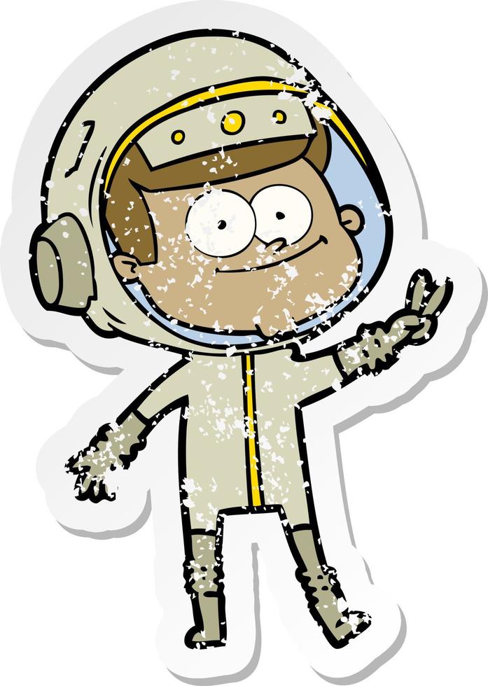 vinheta angustiada de um desenho animado de astronauta feliz vetor