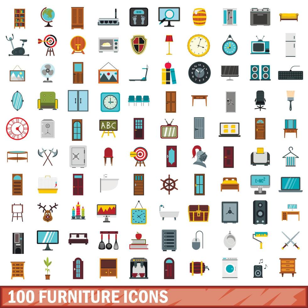 conjunto de 100 ícones de móveis, estilo simples vetor
