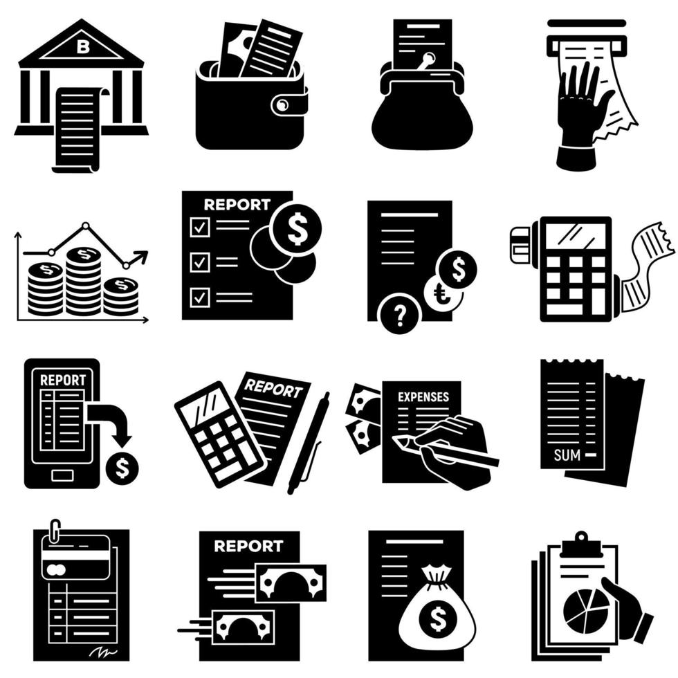 conjunto de ícones de relatório de despesas, estilo simples vetor