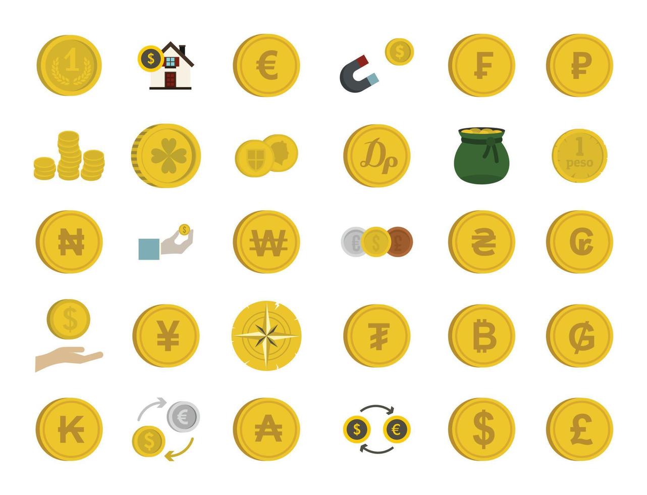 conjunto de ícones de moedas, estilo simples vetor