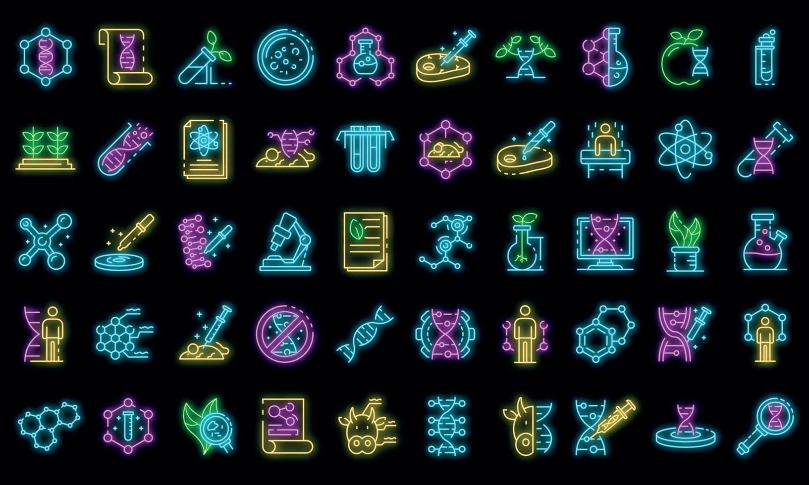 conjunto de ícones de engenharia genética vetor neon