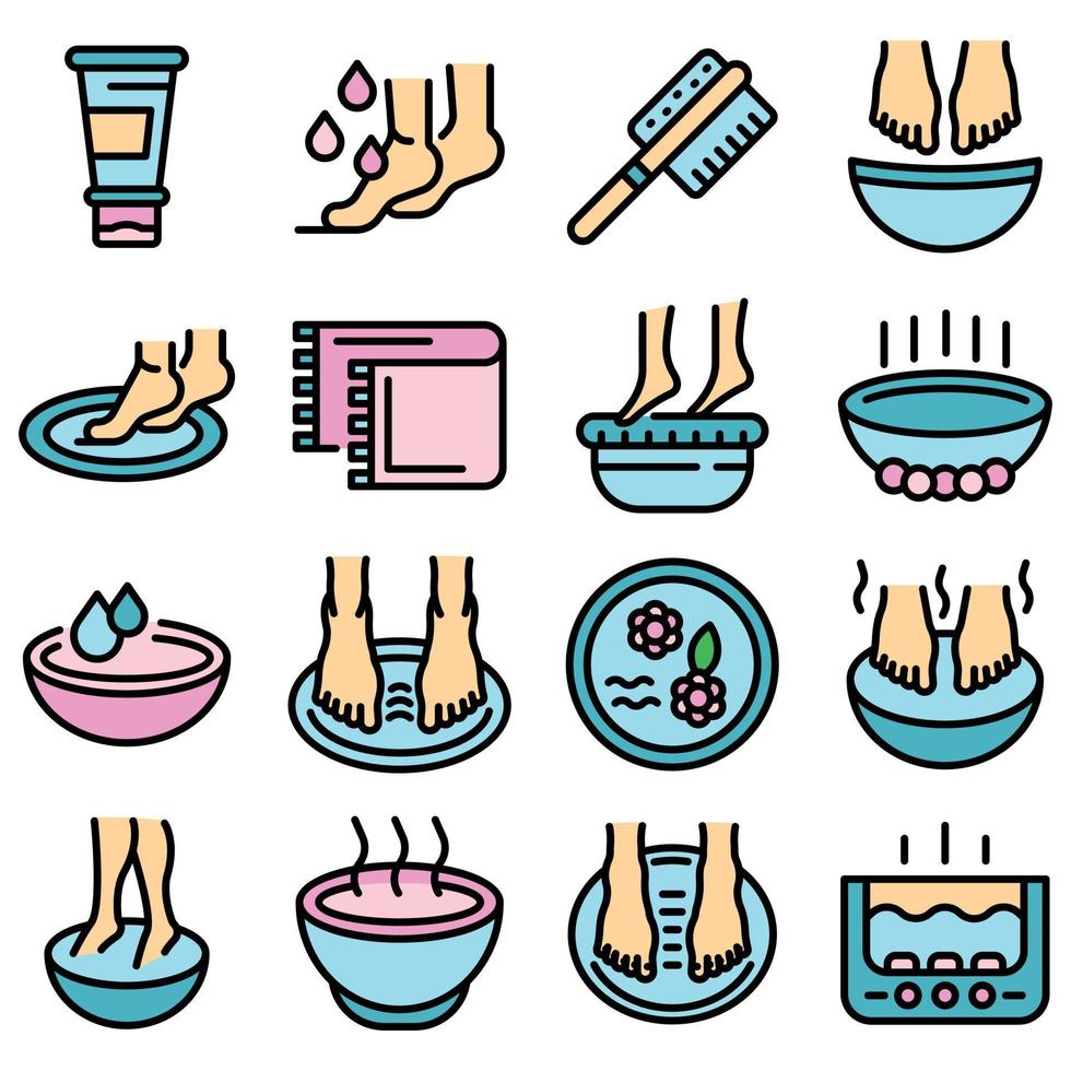 conjunto de ícones de banho de pés plano de vetor