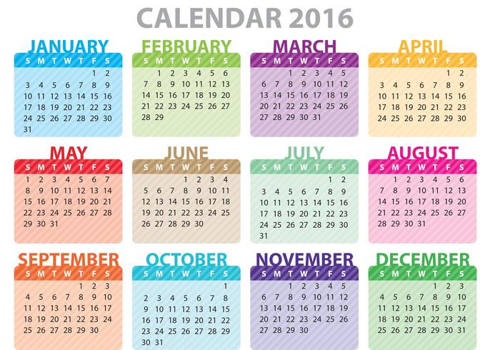 Calendário colorido 2016 vetor