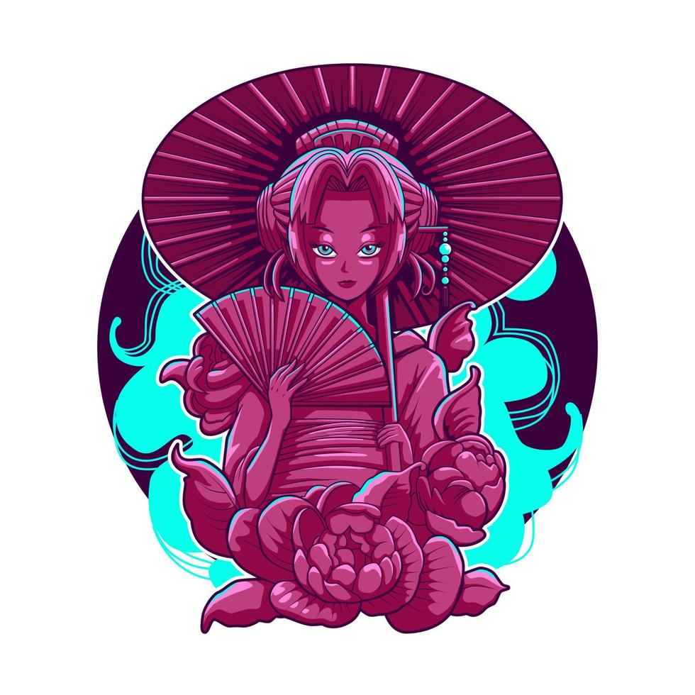 design de ilustração vetorial gheisha japonês bom para t-shirt vetor