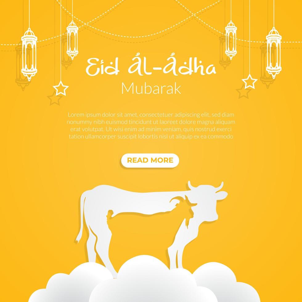 eid al adha mubarak ilustração banner com efeito de corte de papel de vaca e cabra em fundo isolado. al adha mubarak dia de celebração muçulmana vetor