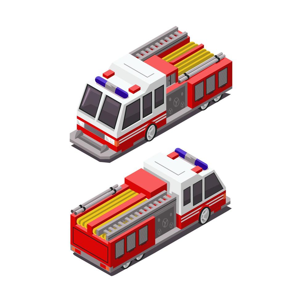 design de vetor de ilustração isométrica de caminhão de bombeiro