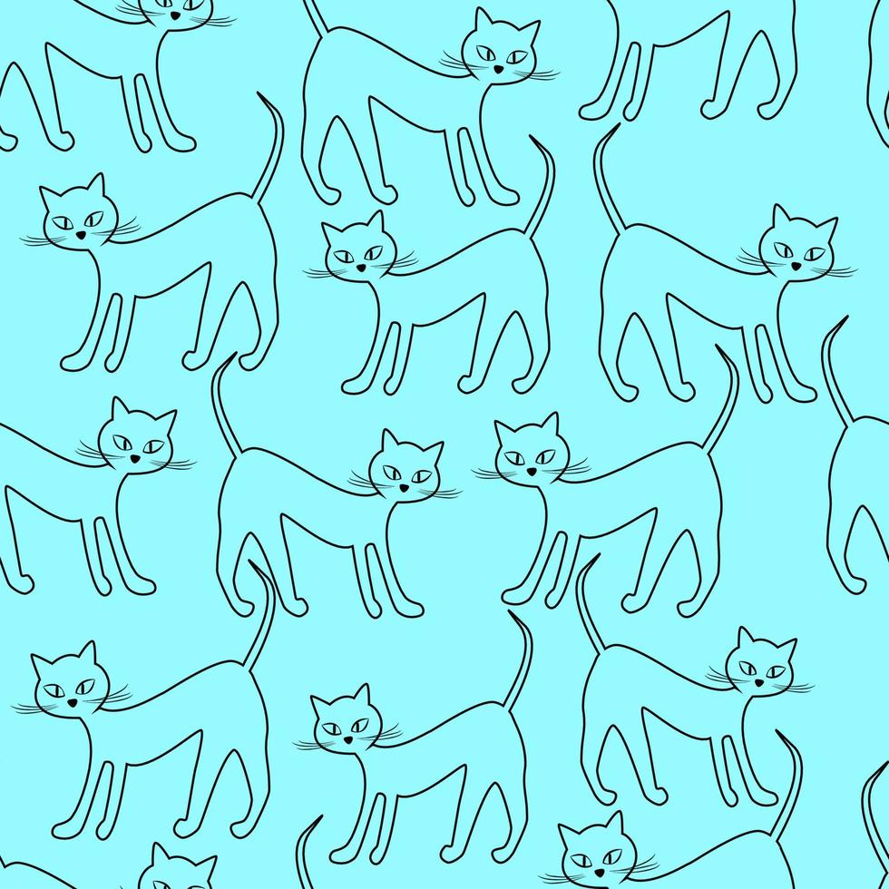 sem costura padrão de contornos de gatos em um fundo azul. fundo de papel de parede vetorial vetor
