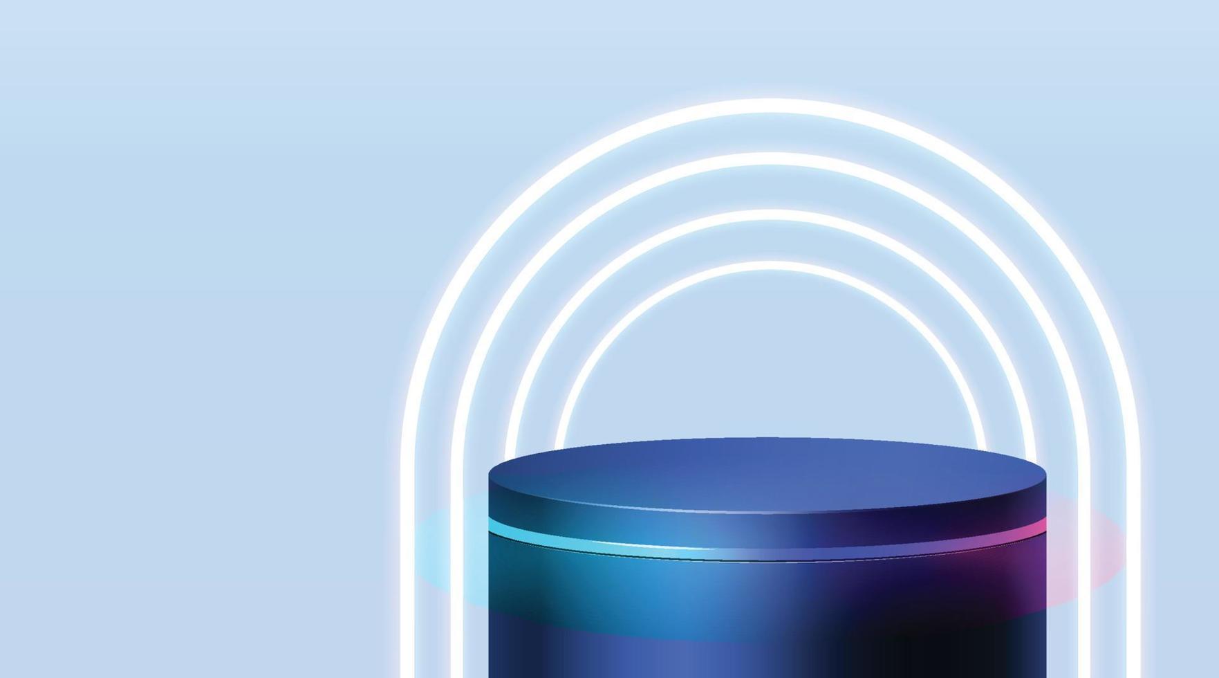 palco cibernético futurista com pódio de néon 3d brilhando para apresentação de exibição de produtos em fundo de cores pastel. vetor